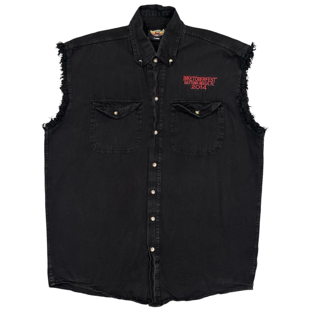Bikerwear USA Men’s XL Sleeveless Denim Shirt Biketoberfest Daytona Beach 2014